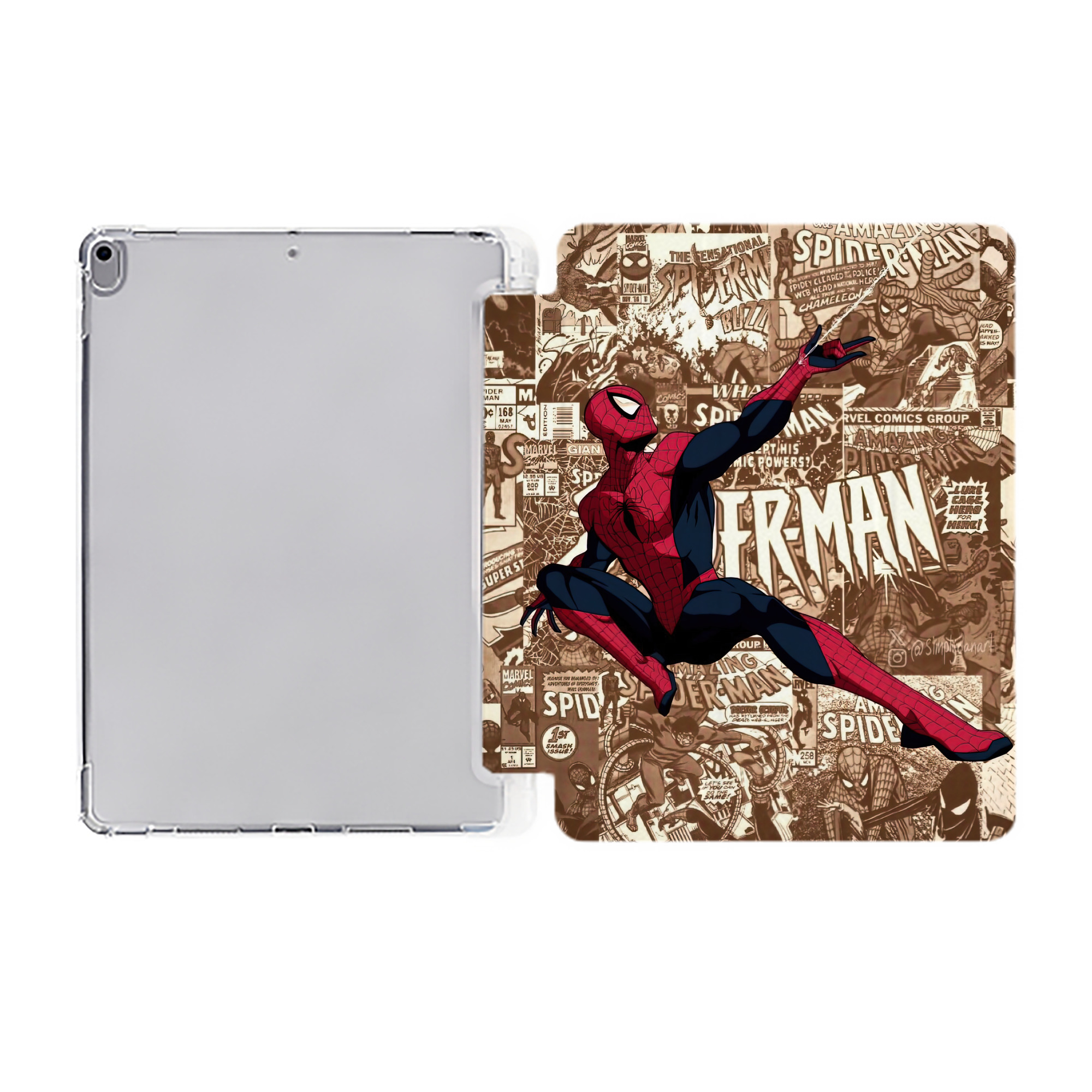 （画像用） Spider Man スパイダーマン IPad ケース ペン収納付き 三つ折りスタンド PUレザー×シリコン 対応機種9.5/10.5/10.9インチ